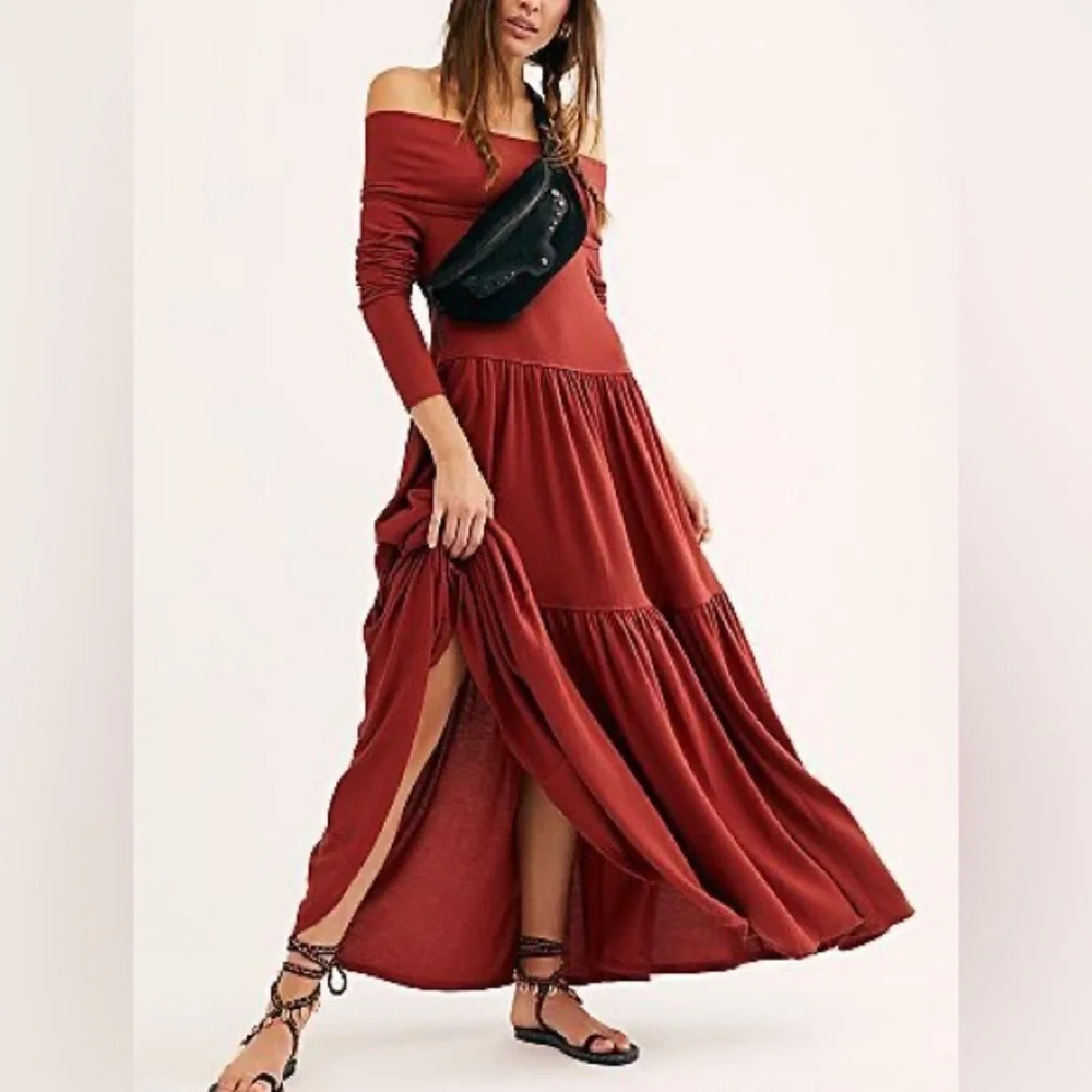 Free People Someone Like You Dress Knit Tiered Maxi Orange Sz XS